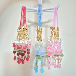 Handmade Beaded Lotus Flower Phone Charm | Kawaii Fairycore Keychain | Cottagecore Crystal Bag Charm | Cute Accessory Gift for Her