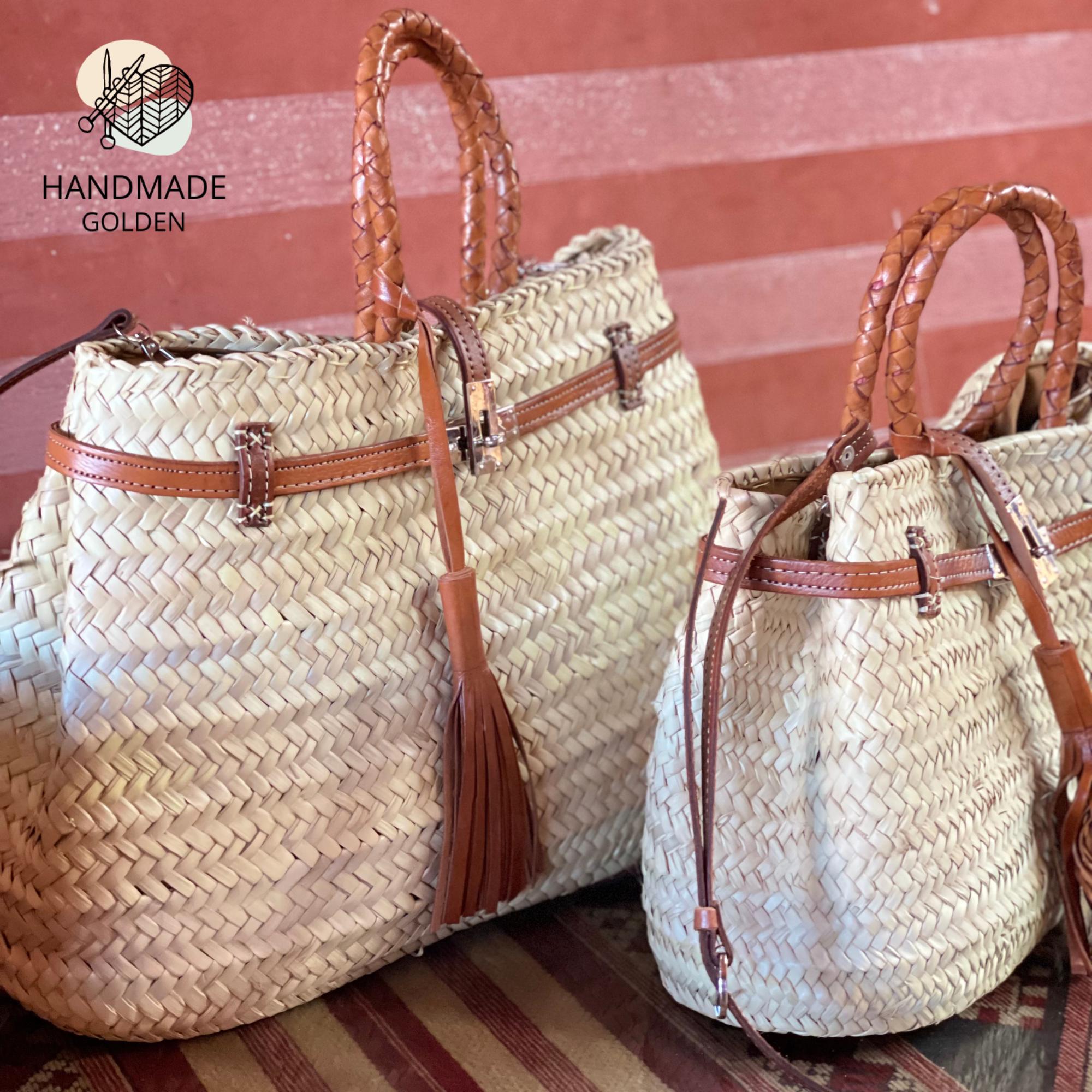 Gift Leather Strap Moroccan Straw Bag: Handmade Woven Boho Market Tote ...