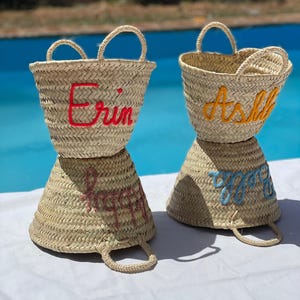 Borsa cestino marocchina PERSONALIZZATA, borse da doccia nuziale, borse di paglia personalizzate, borsa di Pasqua con nome, borsa di paglia, borsa ricamata, cesto nuziale