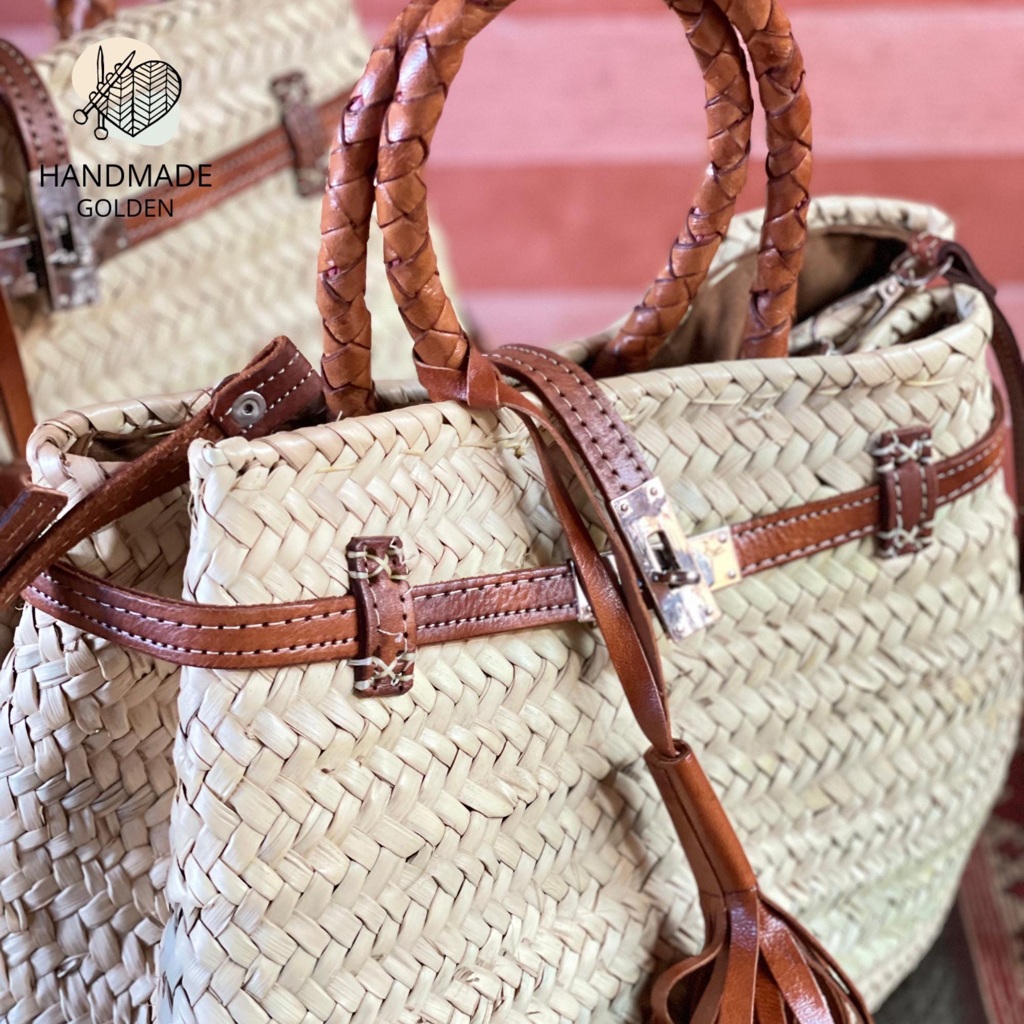 Gift Leather Strap Moroccan Straw Bag: Handmade Woven Boho Market Tote ...