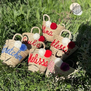 Personalisierter Osterstrohkorb, Monogramm Osterkorb für Kinder, Personalisierte Strand- und Markttaschen für Hochzeiten, Junggesellinnenabschied