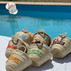 Cestino personalizzato in paglia all'ingrosso, borsa per addio al nubilato, borsa da damigella d'onore, borsa da spiaggia, borsa da matrimonio, borsa da damigella d'onore, borsa da doccia da sposa
