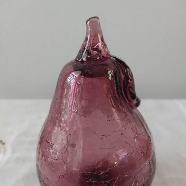 Vintage purple crackle glass pear hand made beautiful glass fruit
