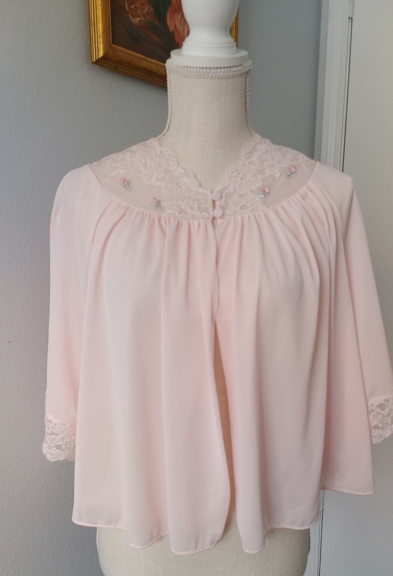 Vintage Shadowline pink nightgown jacket with rose