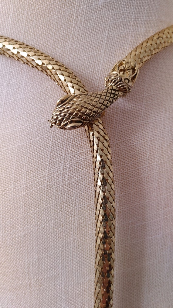 Vintage gold snake head round scaled belt or necl… - image 3