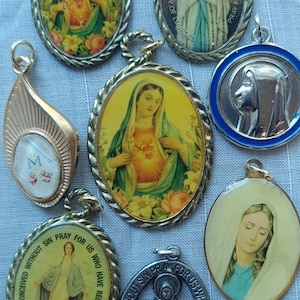 Vintage Mother Mary charms or pendants Madonna MCM Scared heart Lourdes religious charm Catholic
