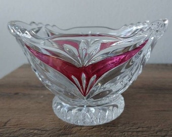 Vintage Art Deco Crystal Candy Bowl with Red Accents