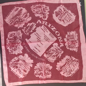 Vintage souvenir  scarf Arizona red and opaque rare in from them 60s