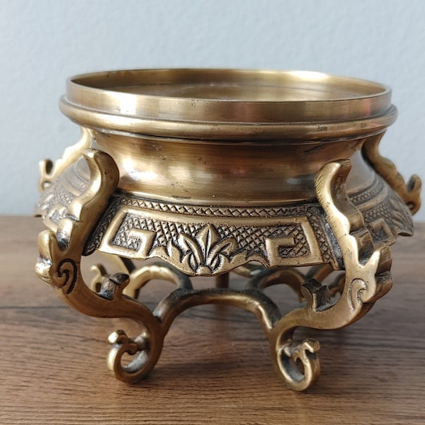 Vintage brass pillar candle holder or planter stand very detailed gorgeous detail