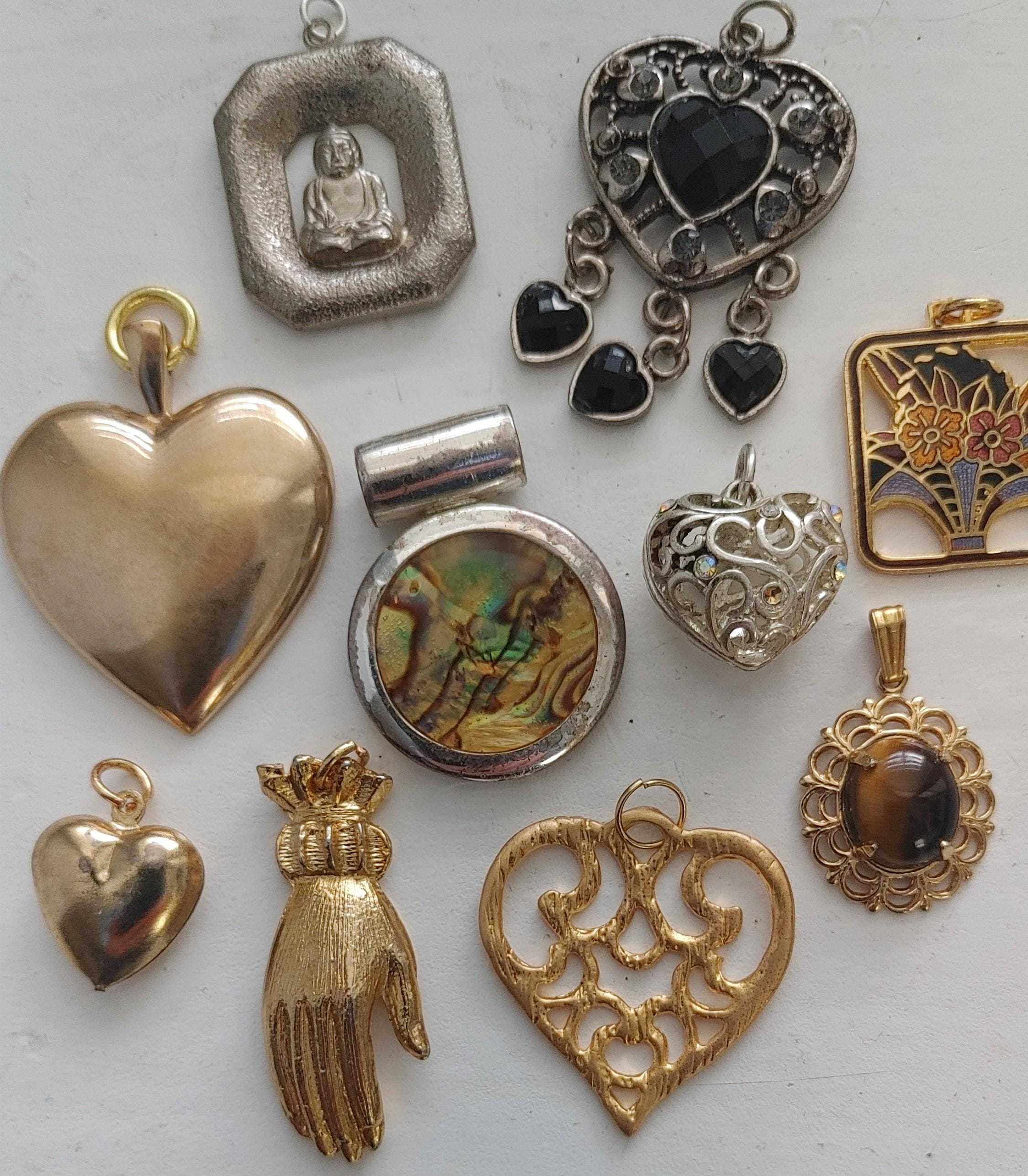 Pick a Charm puffy heart hand Buddha enamel flowers abalone  pendant black heart Vintage charms necklace  supply jewelry supply