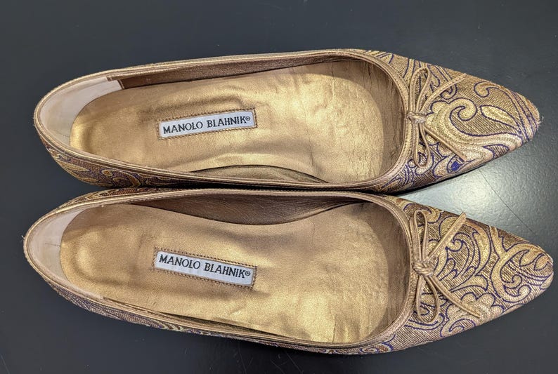 Manolo Blahnik Gold Brocade Ballet Flats Size 38.5 (Neiman Marcus Anniversary) bild 2