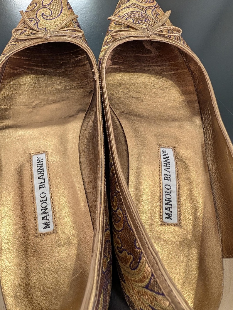 Manolo Blahnik Gold Brocade Ballet Flats Size 38.5 (Neiman Marcus Anniversary) bild 12
