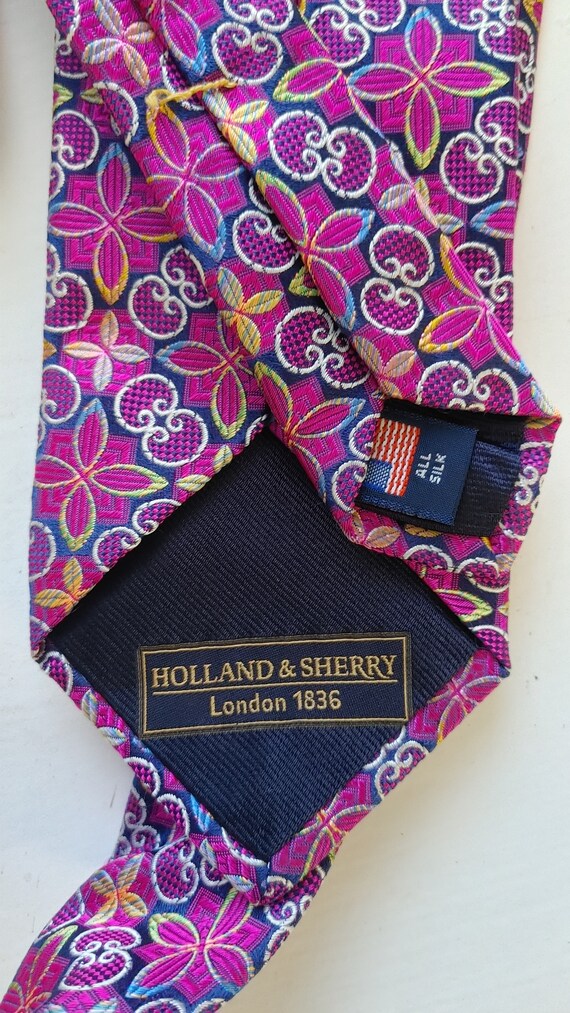 Vintage neck tie  Holland & Sherry Pink pattern t… - image 6