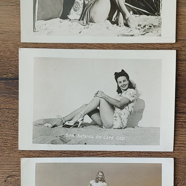 3 Vintage postcard pinups 1940s