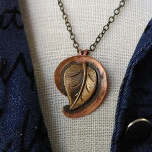 Vintage copper leaf pendant necklace upcycled jewelry copper jewelry hand made