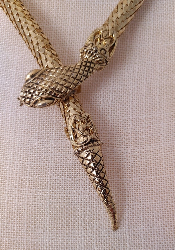 Vintage gold snake head round scaled belt or necl… - image 5