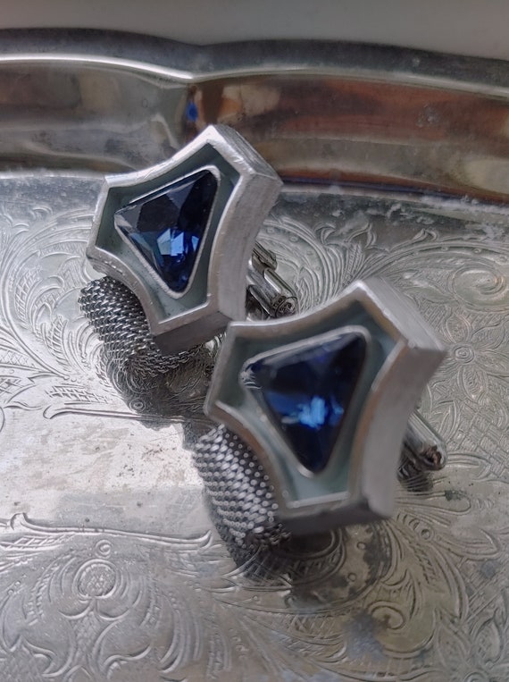 Vintage MCM cuff links silver with blue stone and 