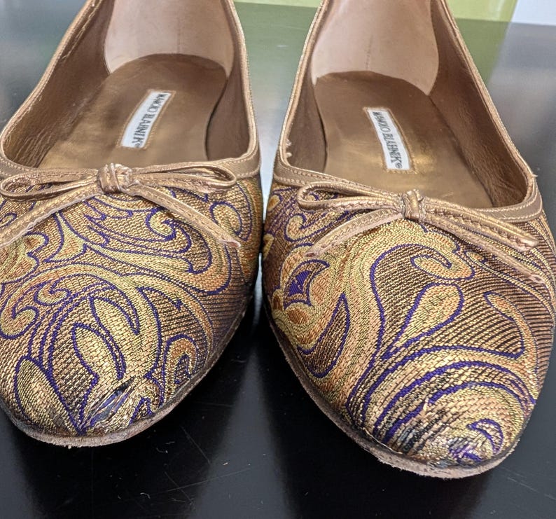 Manolo Blahnik Gold Brocade Ballet Flats Size 38.5 (Neiman Marcus Anniversary) bild 4