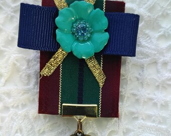 Lapel pin vintage ribbon brass heart handmade
