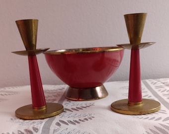 Vintage Nils johan candlesticks and matching bowl Swedish mid century taper candle holders and footed bowl rare Scandinavian decor