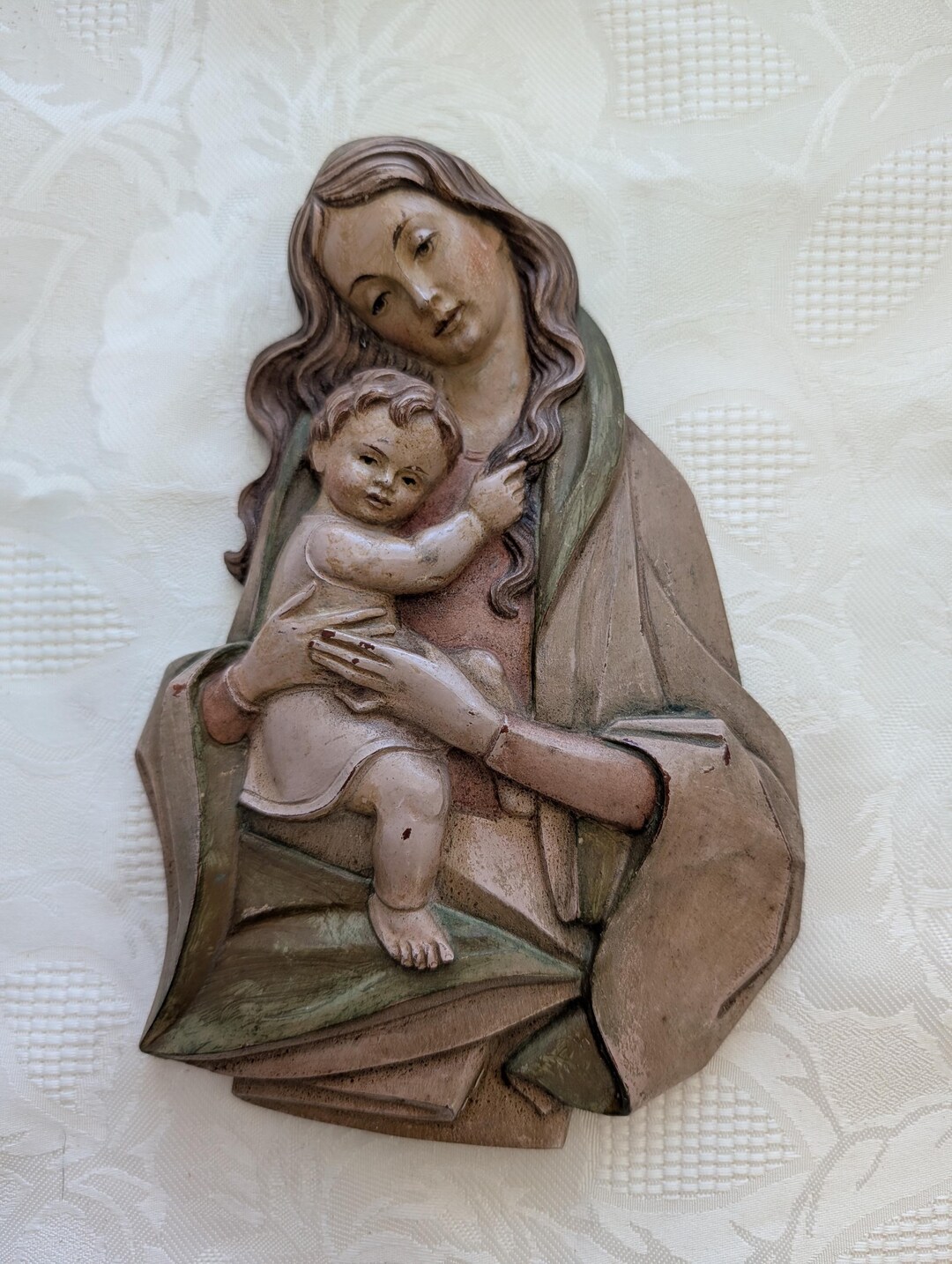 Vintage Madonna and Child Italian Handcarved Wood Plaque Religious ...