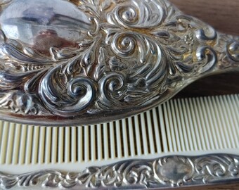 Vintage silver brush and comb set elaborate beautiful design