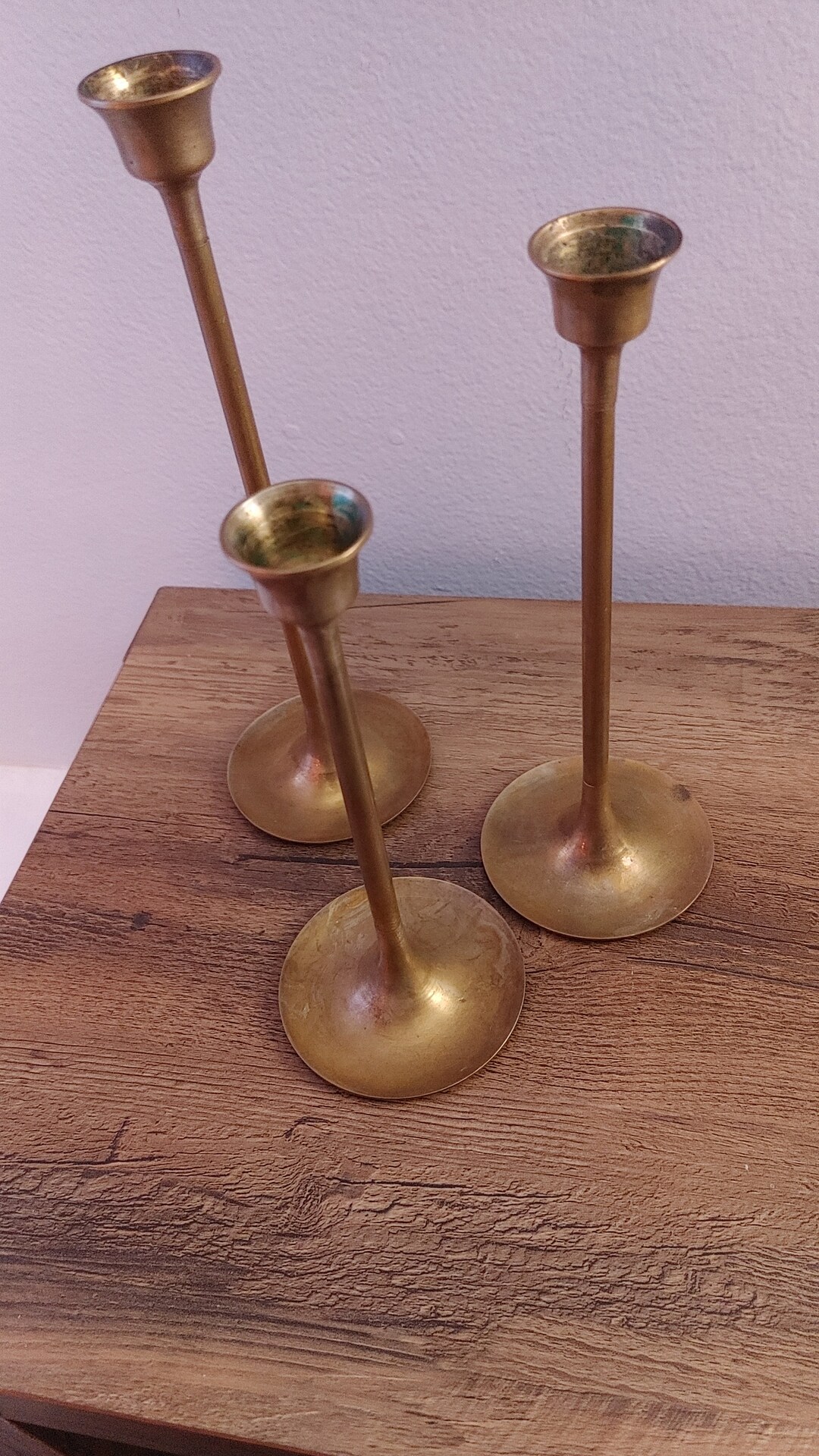 3 Vintage Brass Candle Sticks Holders Simple and Beautiful Mcm Etsy