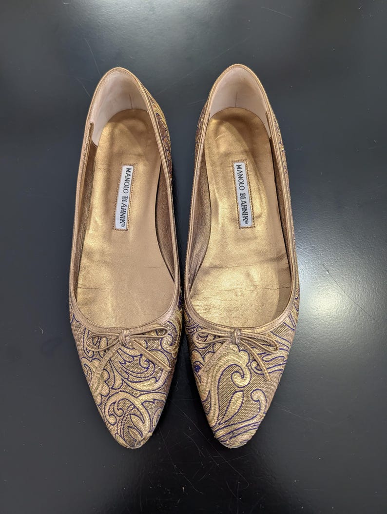 Manolo Blahnik Gold Brocade Ballet Flats Size 38.5 (Neiman Marcus Anniversary) bild 1