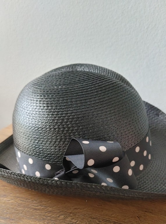 Vintage Lords straw hat black with polka dot bow s