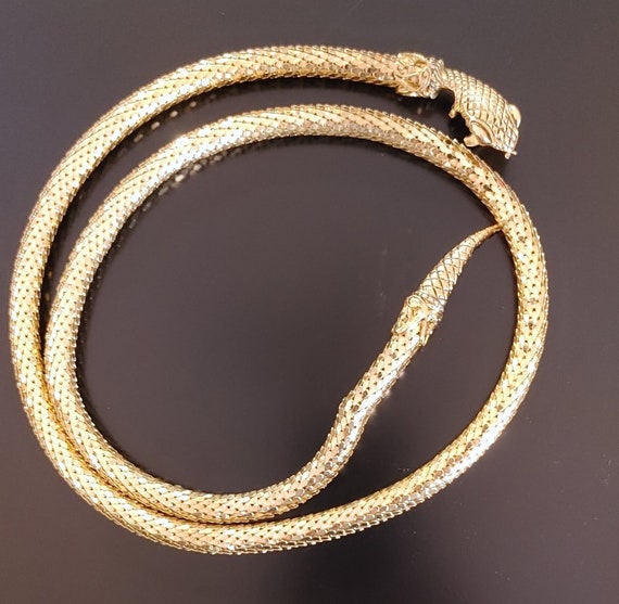 Vintage gold snake head round scaled belt or necl… - image 1