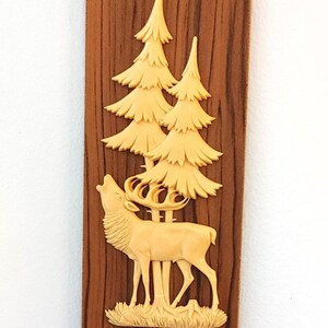 Vintage mid-century elk wall decor forrest pine trees cabin core rustic decor