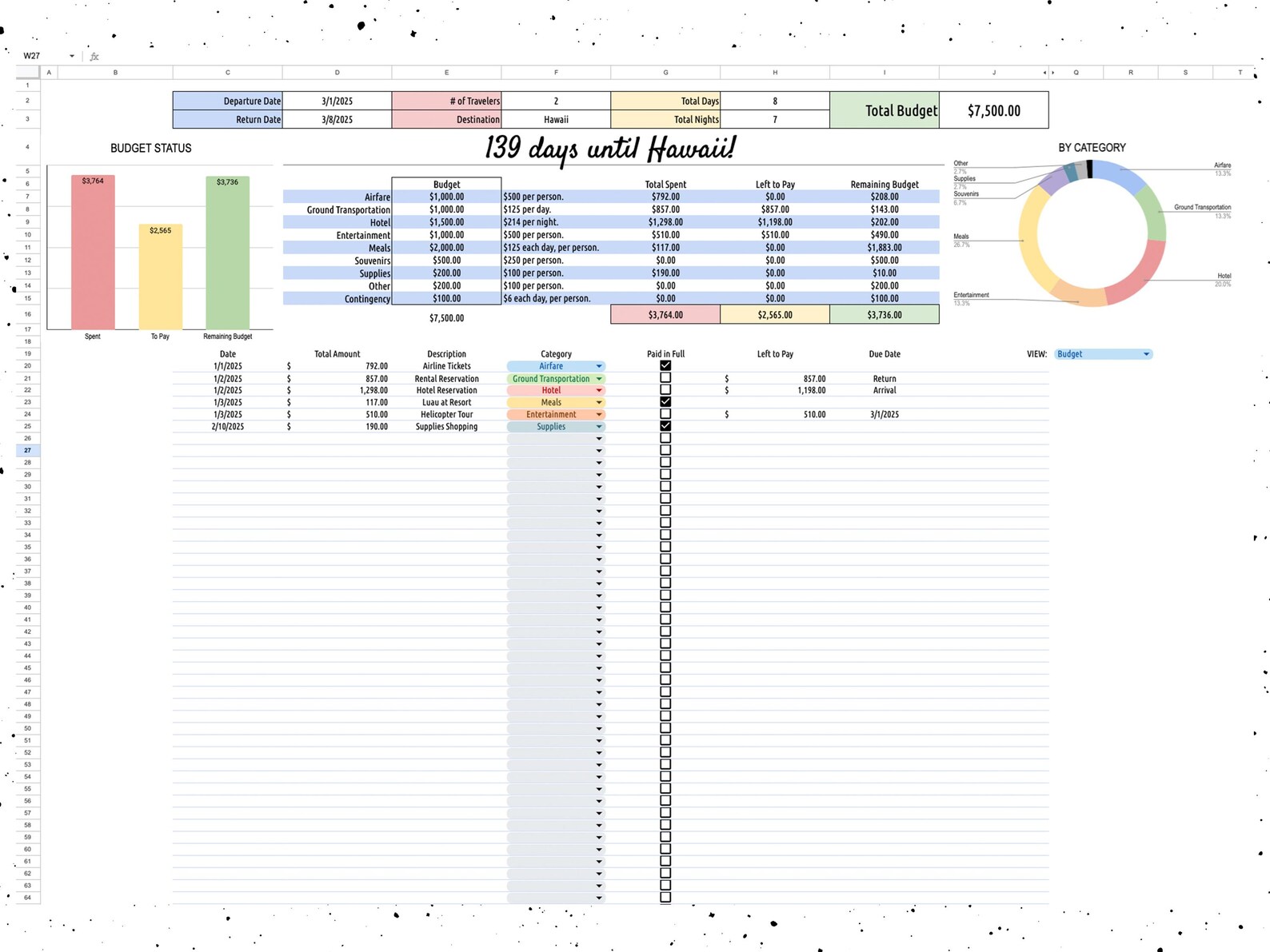 Vacation Budget Spreadsheet Template Etsy Vacation Budget Spreadsheet Template Etsy