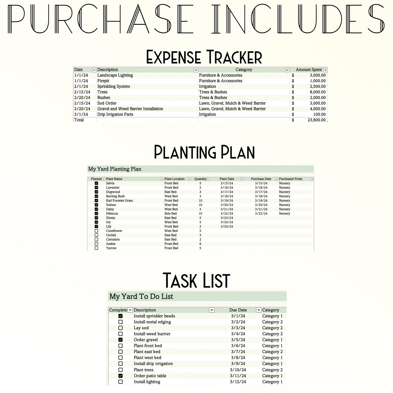 Easy Landscape Budget Plan Excel Template Etsy