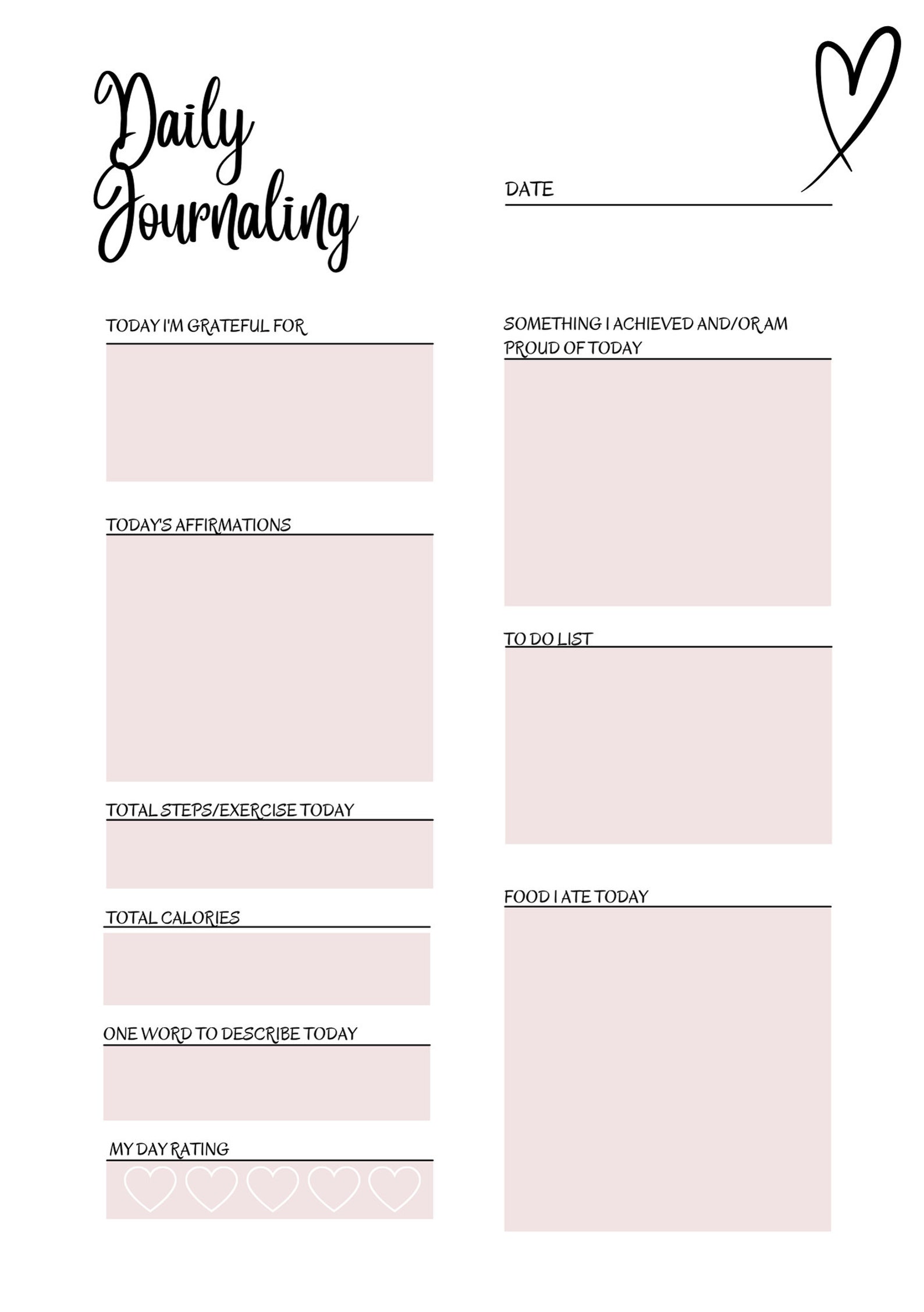 Achievement. Journal Examples Daily Journal. Printable A5 With Affirmations, Achievements, Exercise ...