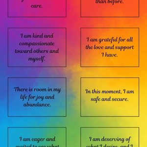 Printable affirmation cards to inspire positivity and boost your daily mindset! 40 cards in a beautiful rainbow design