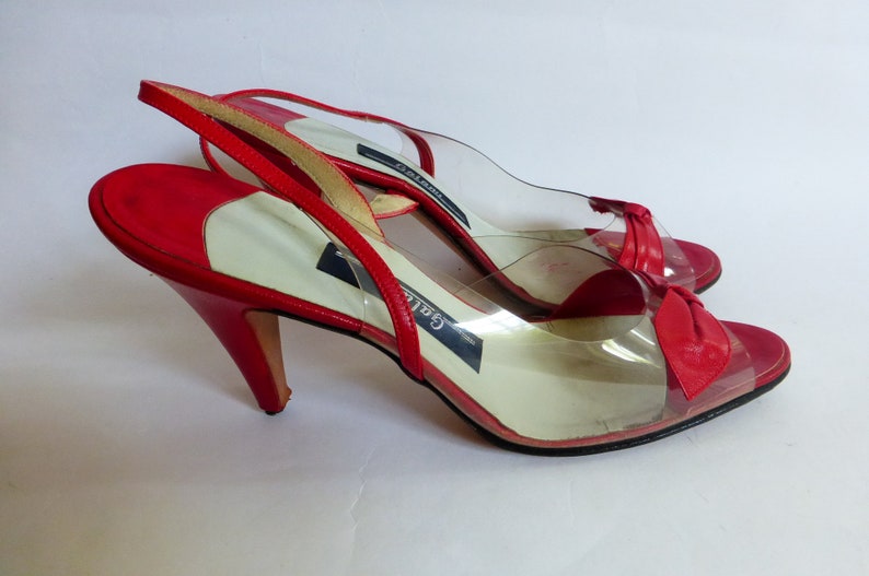 80s Vtg Clear Vinyl & Red Leather Slingback Shoes High Heel - Etsy