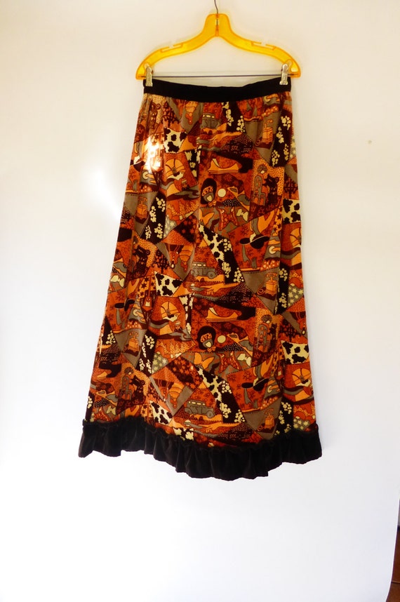 1970s Maxi Skirt Velvety Brushed Corduroy Psychede