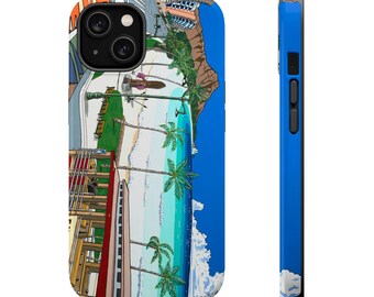 Magnetic iPhone Case, Hawaii Vibes Pop Illustration, Waikiki Trolly Tough Case, Kalakaua Ave Phone Cover, iPhone 13-16