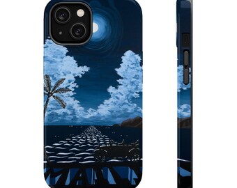 Magnetic Tough Cases - Island Night Moonlight Phone Cover, Ocean Moon Clouds Case, iPhone 16,