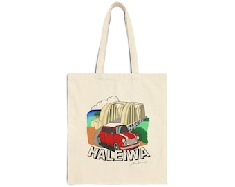 Canvas Tote Bag, Haleiwa Town, Unique Hawaiian Reusable Bag, Hawaii gift, 15" x 16"