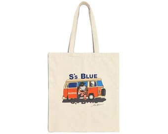 Canvas Tote Bag -Hawaiian Vibes, Slow Life Reusable Shopping Bag, Orange wagon Tote, Farmers Market Bag, 15"x 16"