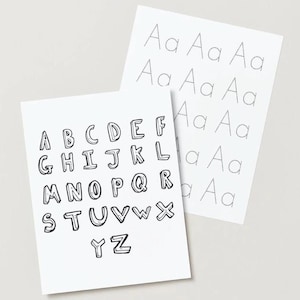 May include: A printable worksheet for practicing writing the alphabet. The top of the page shows the letters A-Z in a bold, outlined font. The bottom of the page has several lines of dotted letters 'Aa' for tracing.