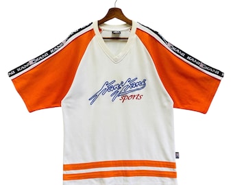 Vintage Karl Kani sportjerseyshirt grote v-hals colorblock hiphop streetwear maat L