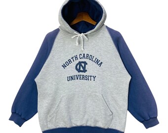 Vintage hoodie van de University of North Carolina, tweekleurige grijsblauwe UNC teerhakken, maat M