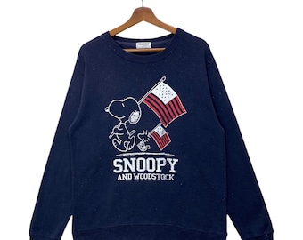 vintage Peanuts Snoopy And Woodstock sweat-shirt bleu foncé pull taille grand