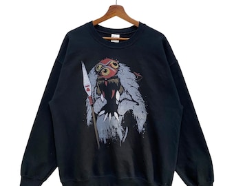 Vintage Princess Mononoke Sweatshirt Jumper Studio Ghibli San Wolf Mask Size L Black