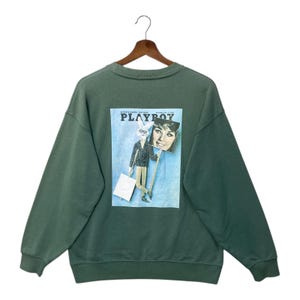 Playboy Sweatshirt Center Logo Sun Faded Light Cotton Pullover Jumper Crewneck Size Large