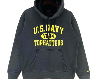 Vintage Avirex USA Hoodie U.S. Navy VF-14 Tophatters Militär Größe L