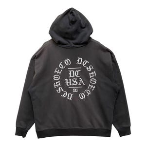 Vintage DC Shoes Co USA Hoodie Big Logo Embroidered Black Skateboard Size Large