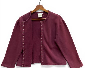 Vintage Agnes B Paris iconisch drukknoop damesvest kastanjebruin bordeaux
